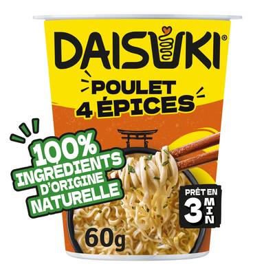 Daisuki Nouilles instantanée Saveur Poulet 4 epices Ramen en cup, 60g