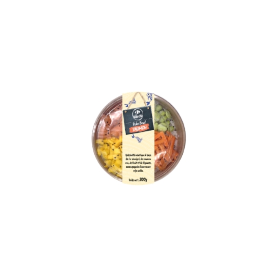 Poke Bowl au Saumon Cru à Base de Riz Vinaigré, de Fruit et de Légumes Accompagnée d'une Sauce Soja Salée CARREFOUR LE MARCHE