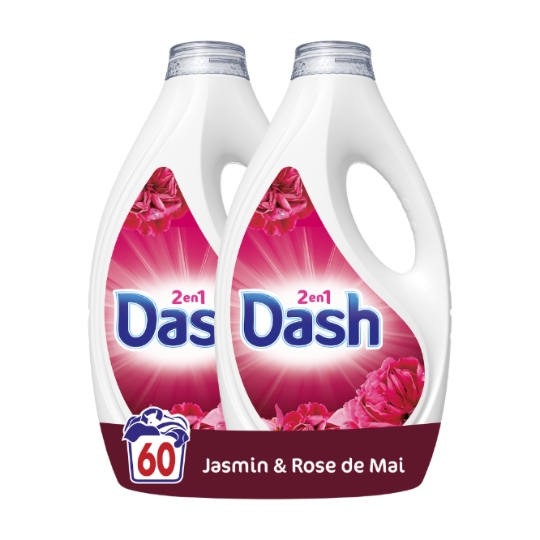 Lessive Liquide Jasmin et Rose de Mai 60 Lavages DASH 2 IN 1