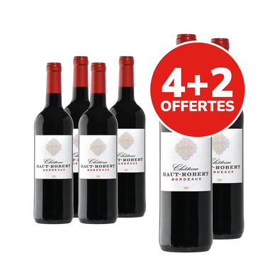 Vin rouge Bordeaux AOP Château Haut Robert 4x75cl + 2 offerts