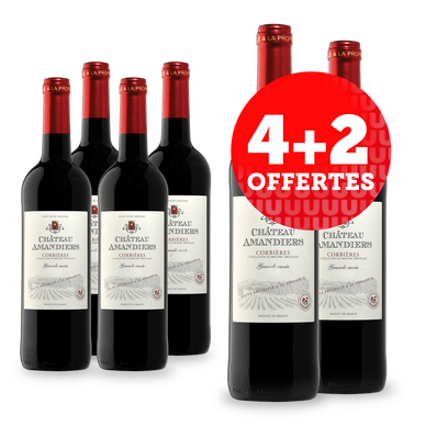 Vin rouge Corbières AOP Château Amandiers HVE3 4x75cl + 2 offertes