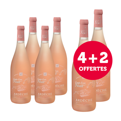 Vin rosé Ardèche IGP Cuvée d'une Nuit 4x75cl+ 2 offertes