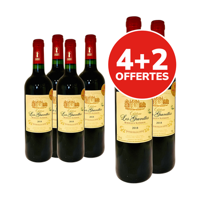 Bordeaux Supérieur AOP rouge Château Les Gravettes HVE3 2018 6x75cl +2 offerts