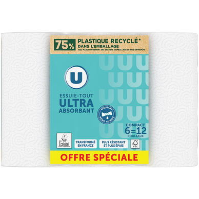 Essuie-tout blanc compact x6 = 12 rouleaux