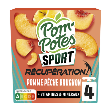 POM'POTES sport récupération pomme pêche brugnon, gourdes 4x90g