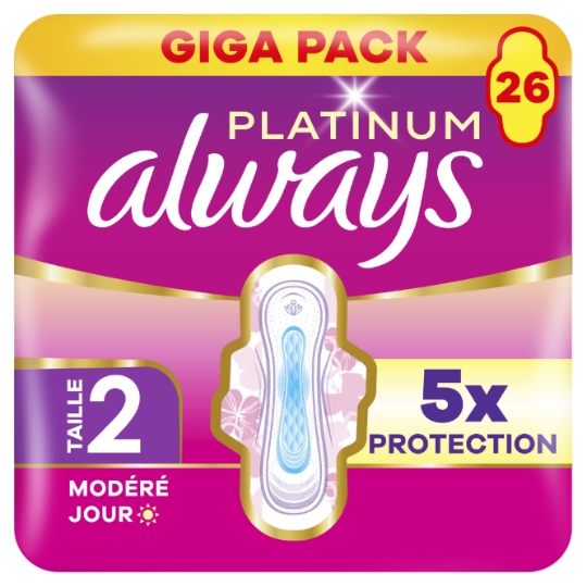 Serviettes Hygiéniques Avec Ailettes Flux Modéré Jour Taille 2 Platinum ALWAYS