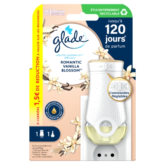 Désodorisant Diffuseur Recharge Vanille, Bois de Santal et Jasmin GLADE