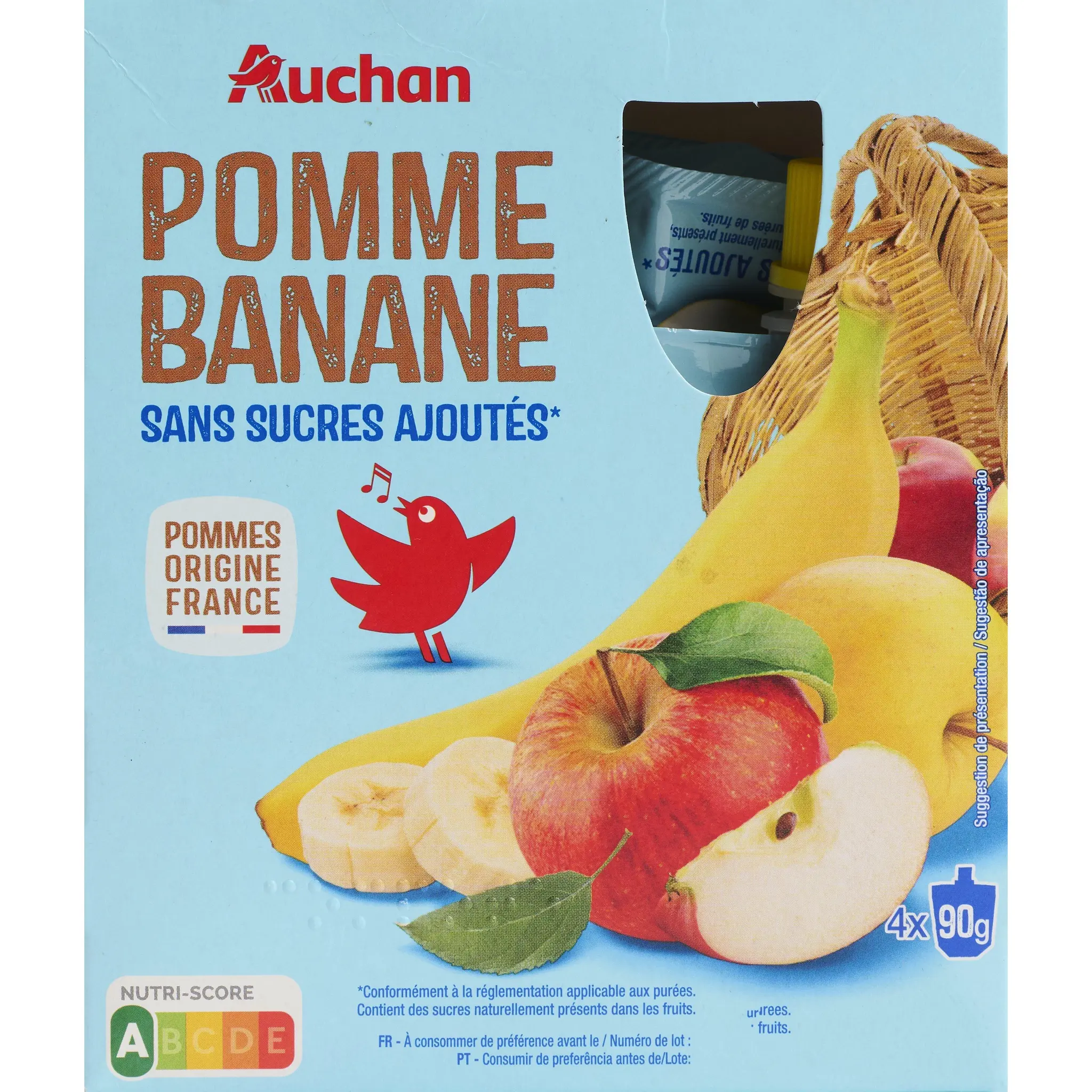 AUCHAN Gourdes pomme banane sans sucres ajoutés