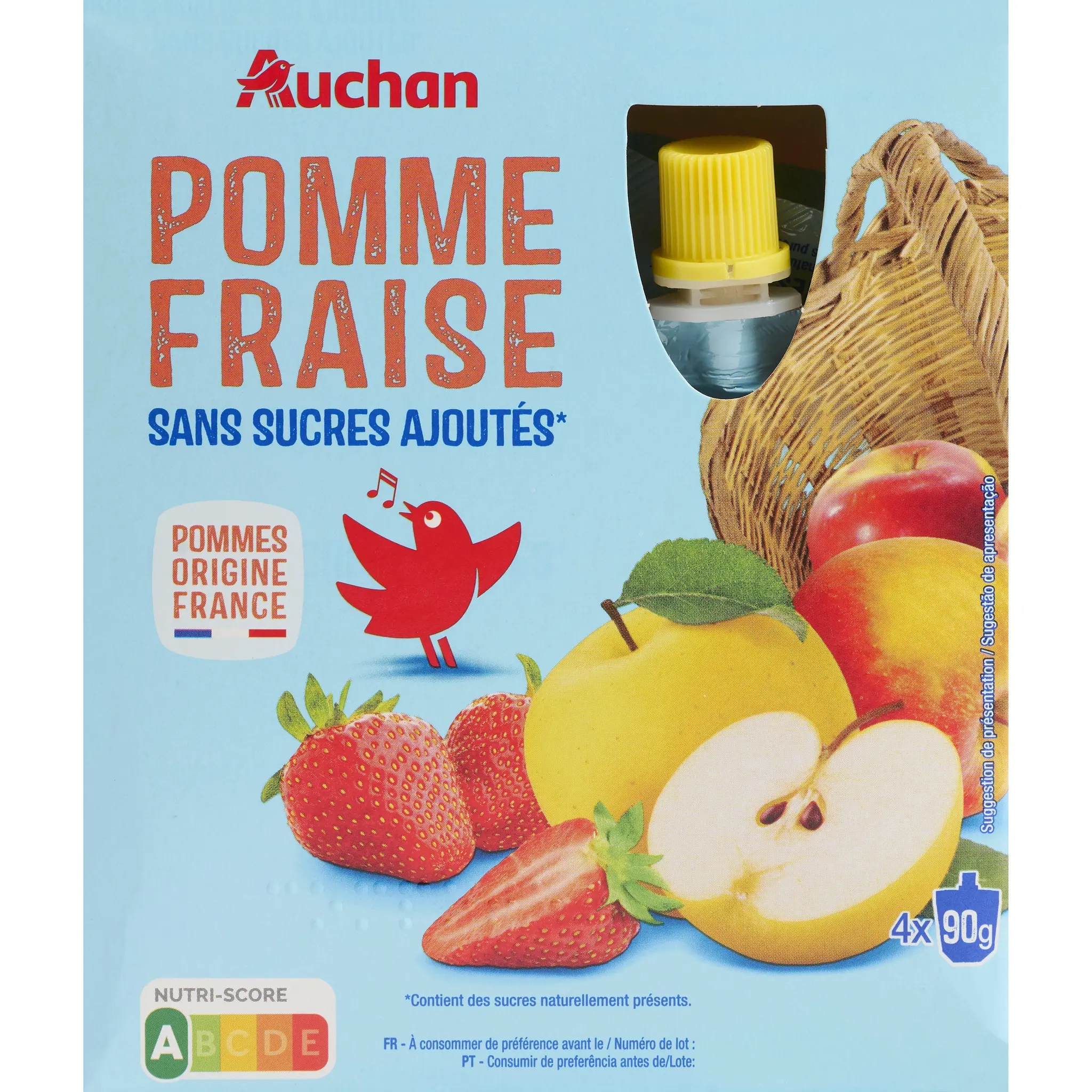 AUCHAN Gourdes pomme fraise sans sucres ajoutés