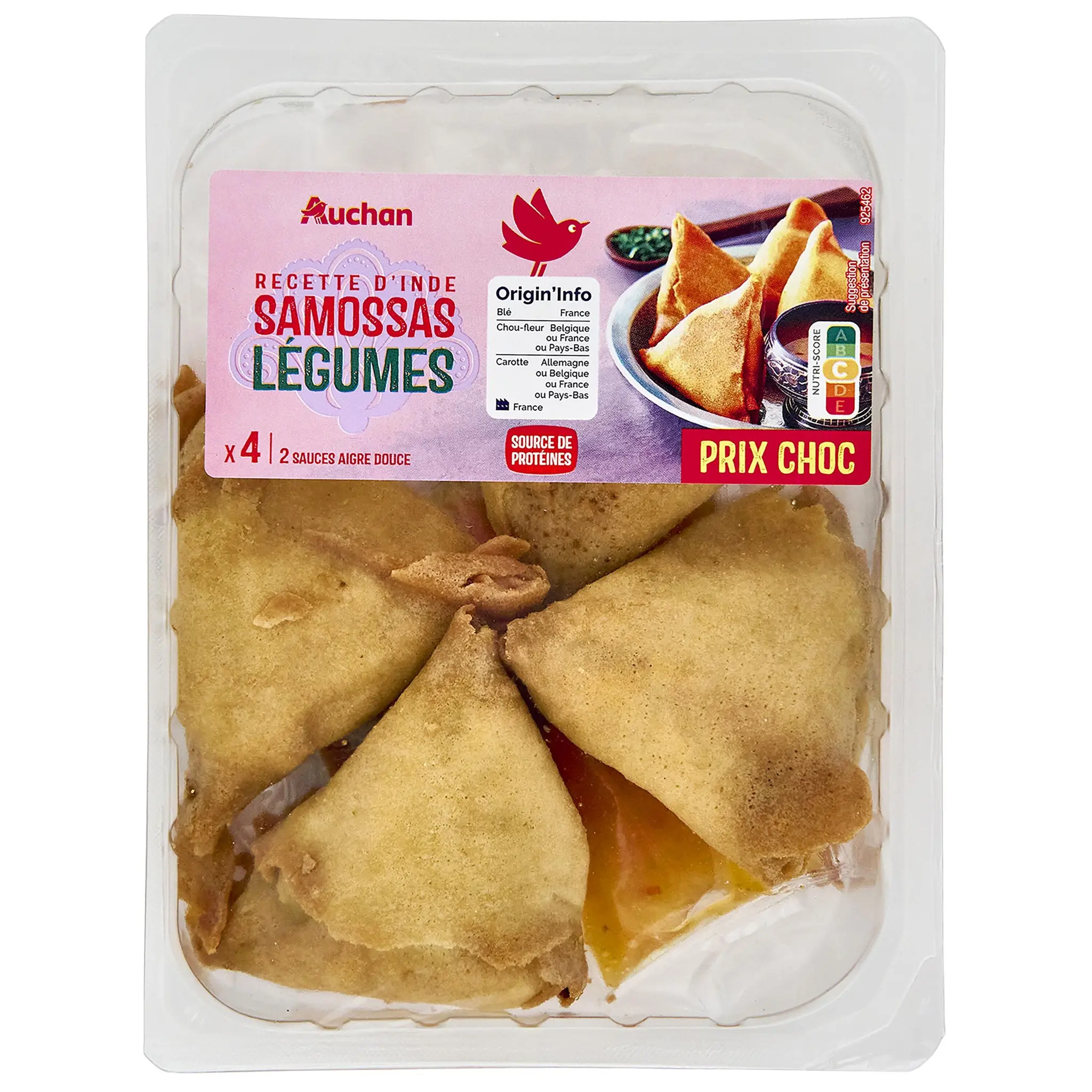 AUCHAN Samossas légumes avec 2 sauces aigre douce