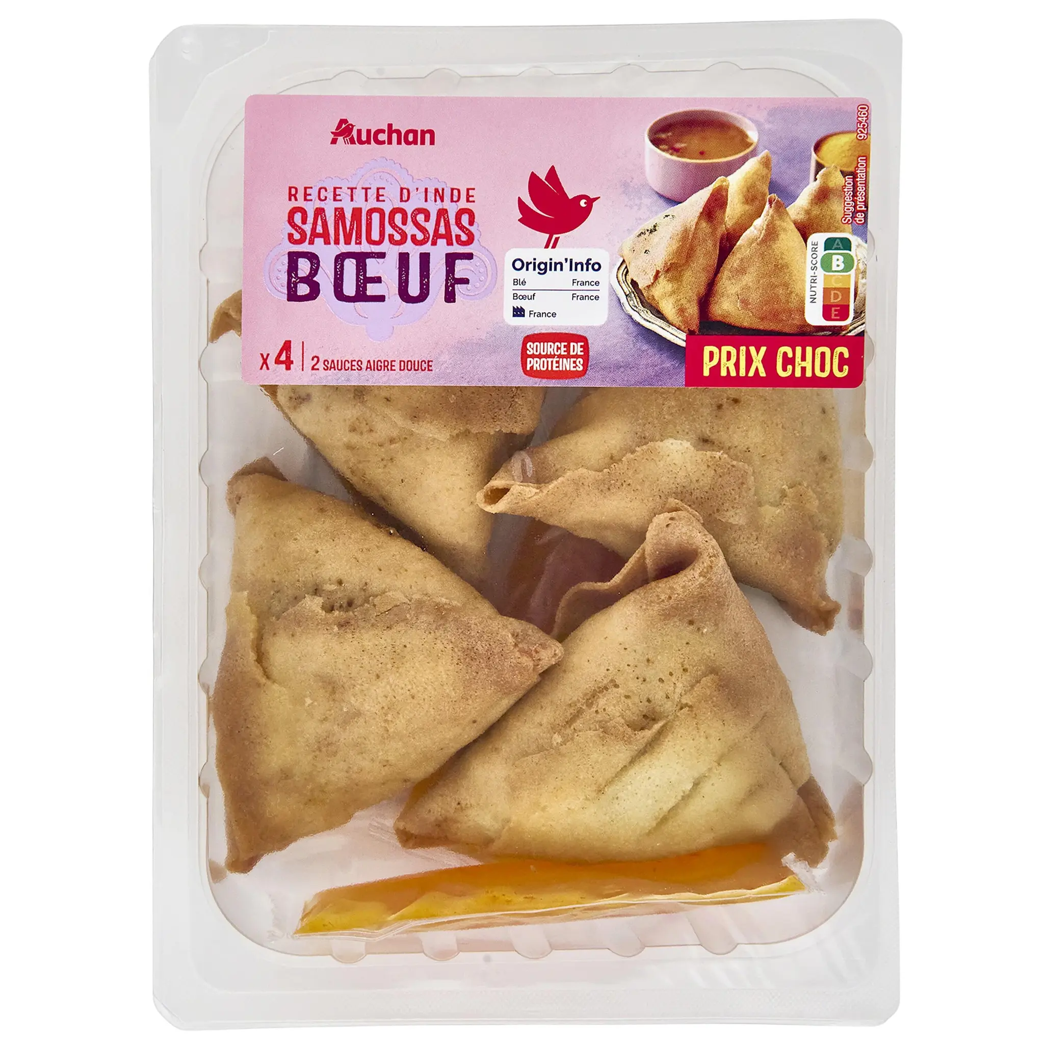AUCHAN Samossas boeuf avec 2 sauces aigre douce