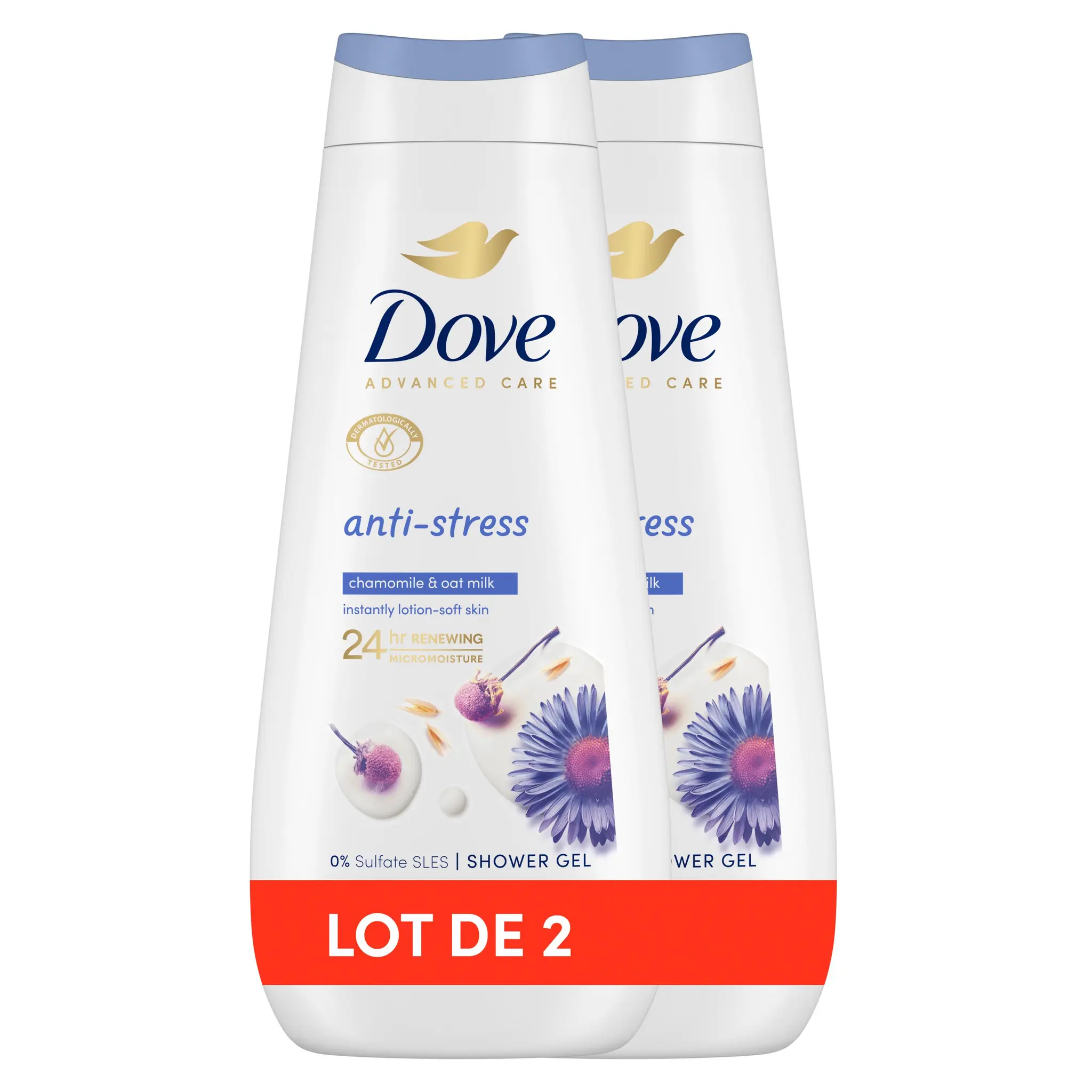 DOVE Advanced Care Crème de douche anti-stress camomille et lait d'avoine