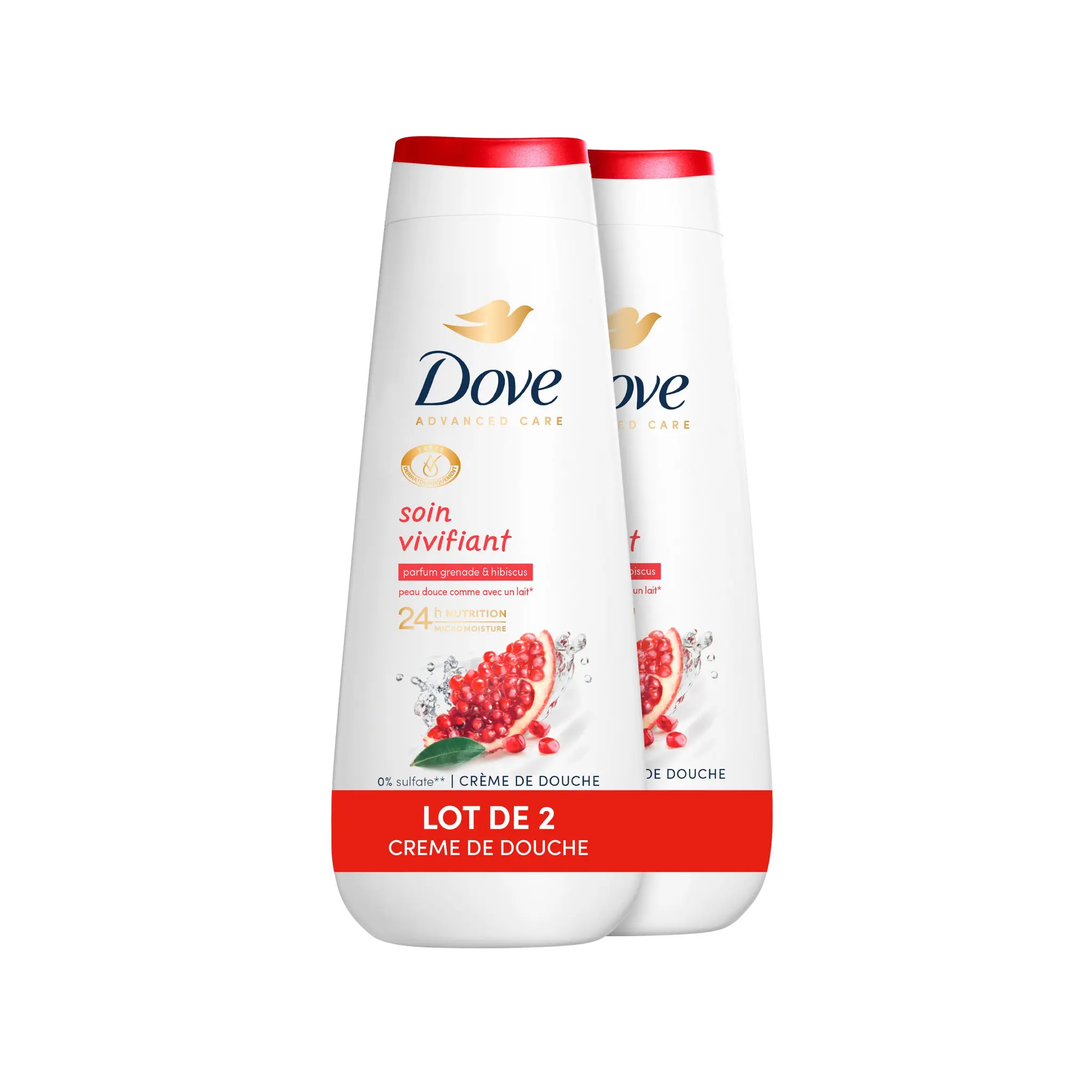 DOVE Gel douche soin vivifiant parfum grenade et hibiscus