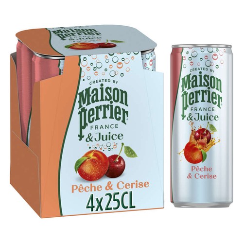 Maison Perrier Boisson Gazeuse Pêche Cerise 4x25cl