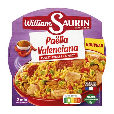 William Saurin Paëlla Valenciana Poulet Moules & Chorizo en barquette individuelle micro-ondable, 285g