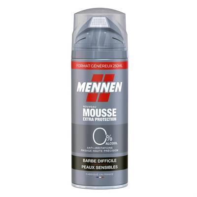 Mennen Mousse rasage Barbes difficiles 0% Alcool Peaux sensibles, 250ml