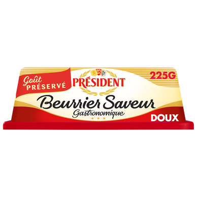 Beurrier doux gastronomique lait pasteurisé PRESIDENT, 82%mg, 225g