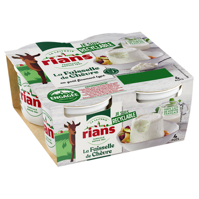 Fromage Blanc Faisselle nature au lait de chèvre RIANS - 4 pots de 100g