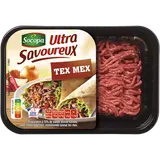 Préparation à base de viande haché bovine, Ultra savoureux faconTexMex, 15% Matière grasse, SOCOPA, France, barquette de 650g.