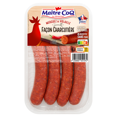 Saucisse façon charcutière merguez, MAITRE COQ, France, barquette, 320g