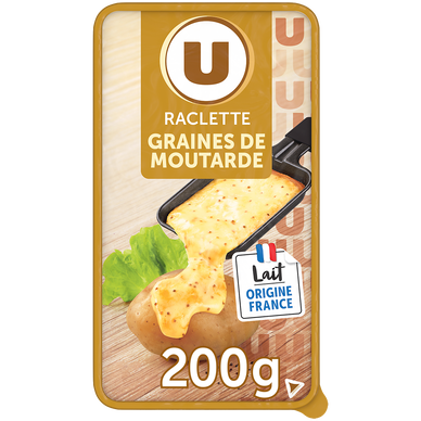 Fromage à Raclette au lait pasteurisé aux graines/moutarde 26%MG 200g