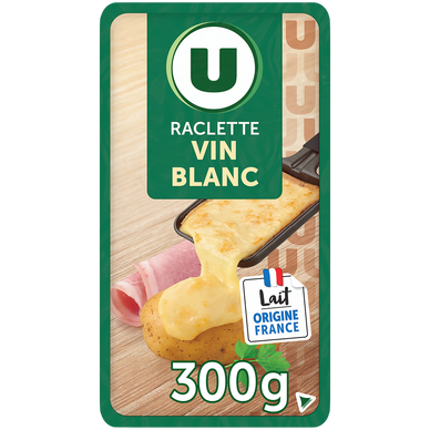 Fromage à Raclette au lait pasteurisé frottée au vin blanc U 27%mg, 300g