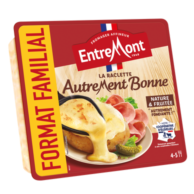 Fromage à raclette autrement bonne lait pasteurisé 27%mg ENTREMONT barquette 700g