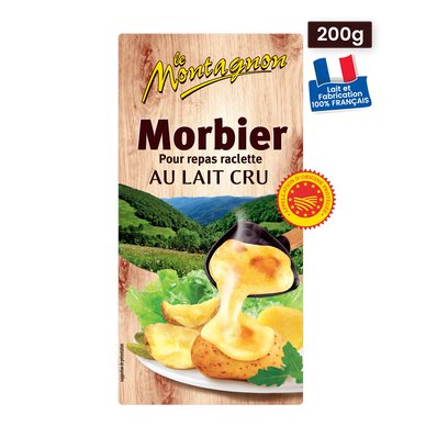 Morbier AOP au lait cru en tranche pour raclette 27%MG, LE MONTAGNON,200g