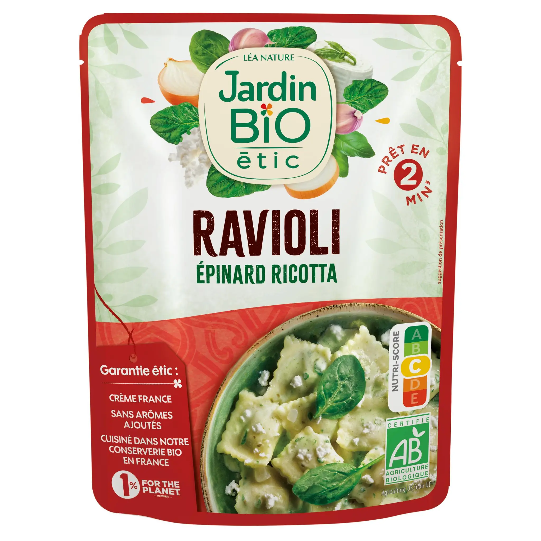 JARDIN BIO ETIC Ravioli aux épinards et ricotta sachet express