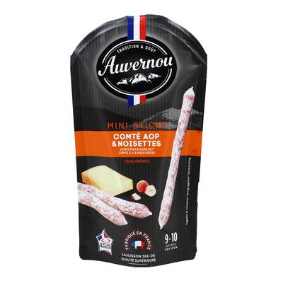 Auvernou Mini Bâtonnets de Saucisson Comté & Noisettes, 100g