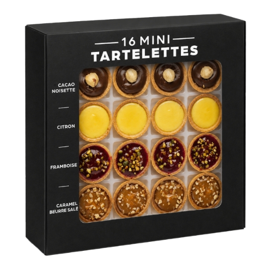 Mini Tartelettes Assortiment à la Framboise, au Citron, Cacao Noisette et Caramel Beurre Salé MIX BUFFET