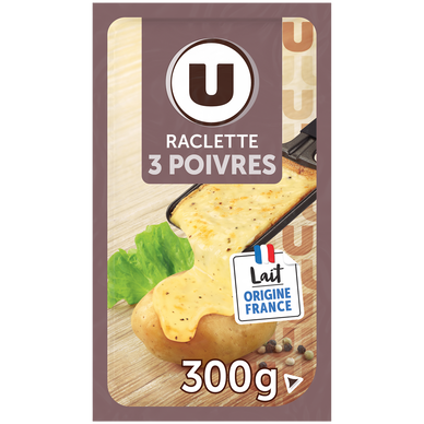 Fromage à Raclette au lait pasteurisé aux 3 poivres  27%mg, 300g