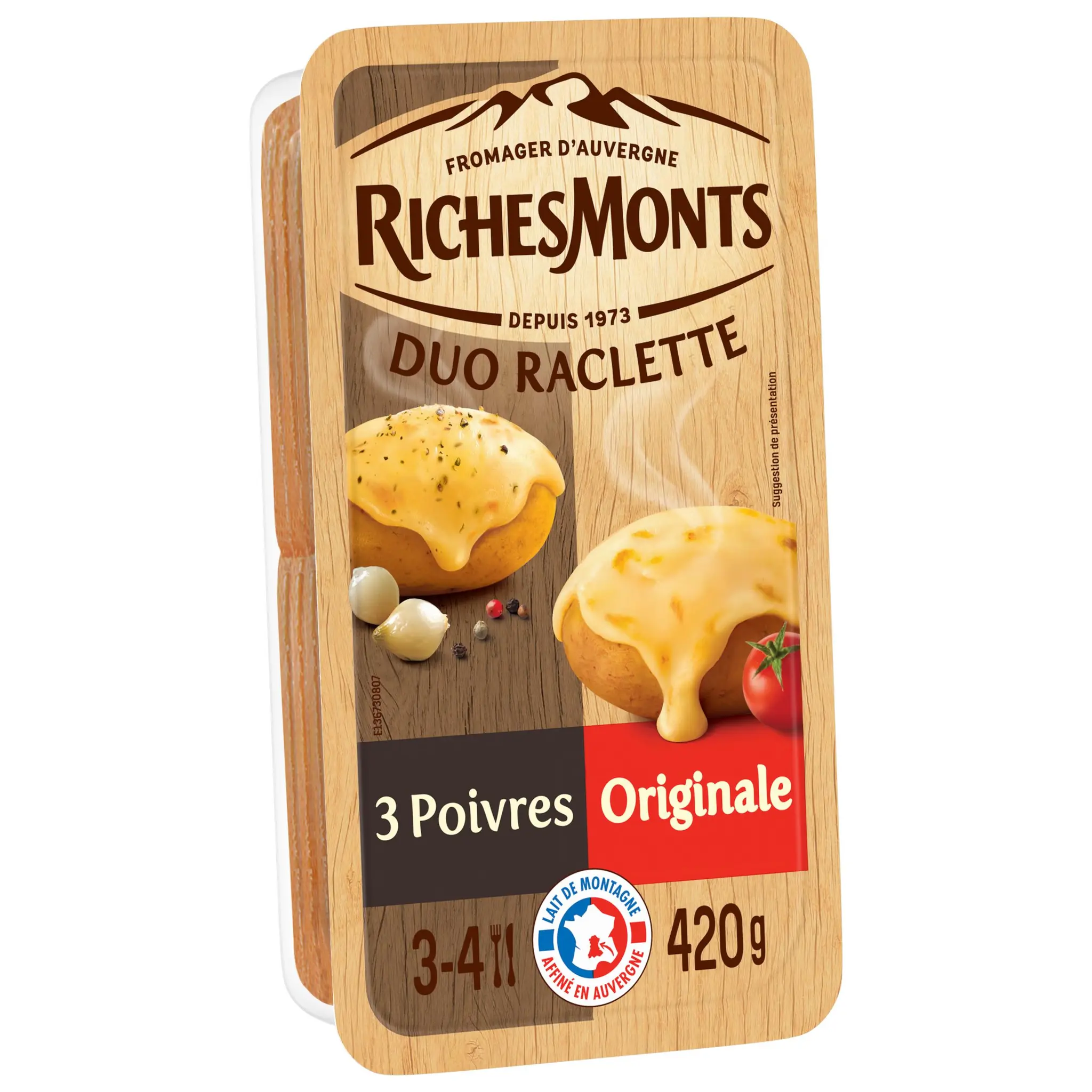 RICHESMONTS Fromage à raclette nature et 3 poivres