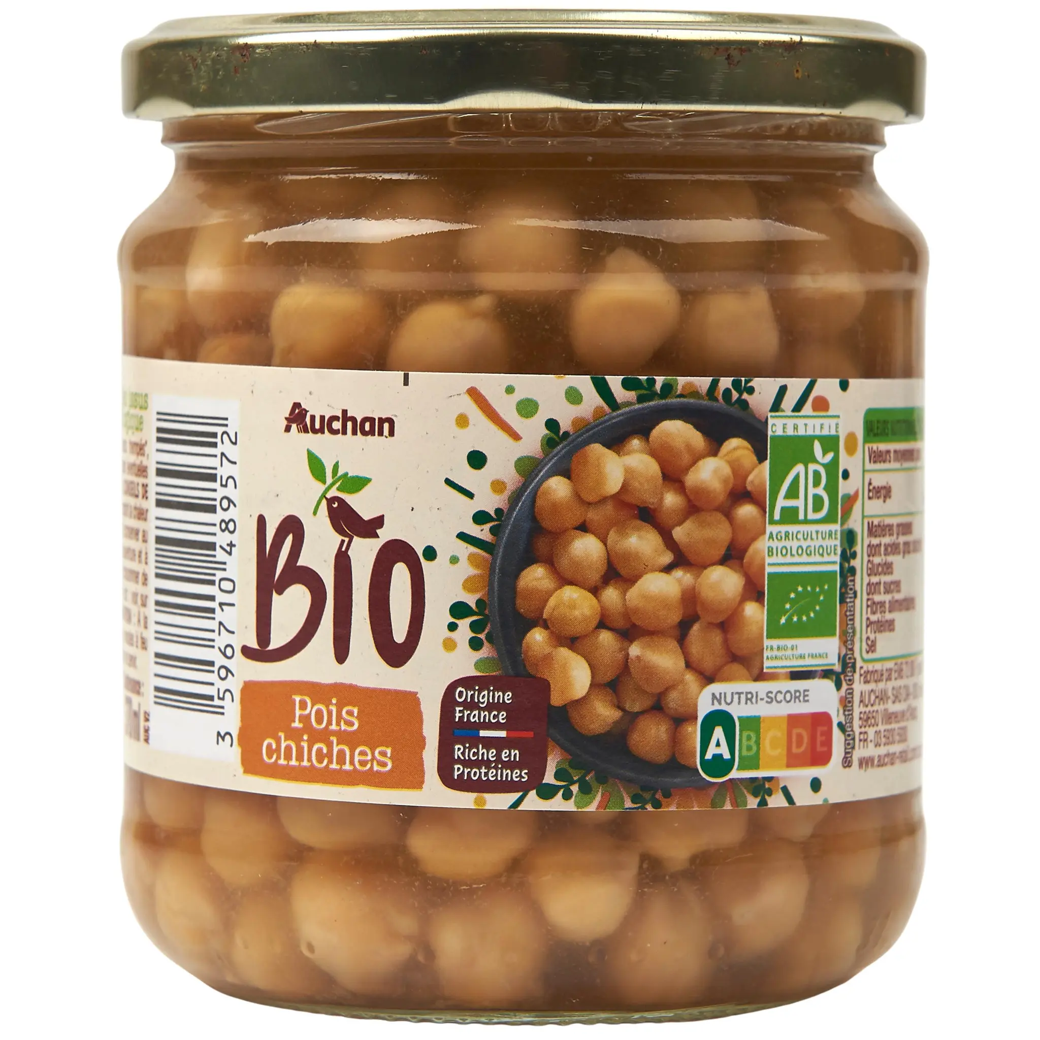 AUCHAN BIO Pois chiches en bocal