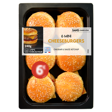 Mini cheesburgers boeuf français, 6 pièces, 240g