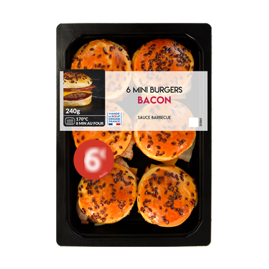 Mini burgers bacon boeuf français sce barbecue, 6 pièces, 240g