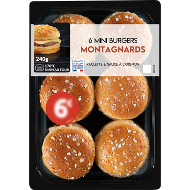 Mini burgers montagnards boeuf français raclette sauce oignon, 6pièces, 240g