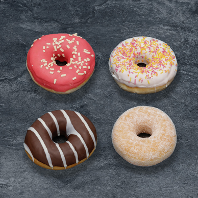 Donut assortiment, décongelé, 4 pièces, 216g