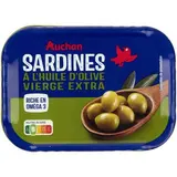 Auchan Sardines à l'huile d'Olive vierge extra en conserve, 135g