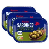 Auchan Sardines à l'huile d'Olive vierge extra en conserve, Lot de 3x135g
