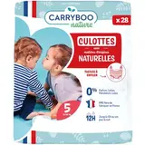 Couches culotte peaux sensibles  T5 / 12-18 kg, Carryboo Nature (x 28)