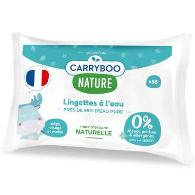 Lingettes bébé sans parfum à l'eau pure BIO, Carryboo (x 58)