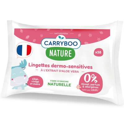 Lingettes dermo-sensitives à l'extrait d'aloe vera  BIO, Carryboo (x 58)