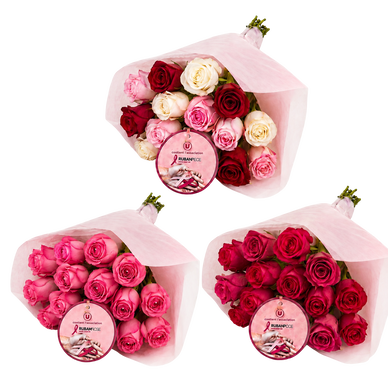Bouquet 15 roses, assorties, hauteur 40cm, Kenya