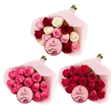 Bouquet 15 roses, assorties, hauteur 40cm, Kenya