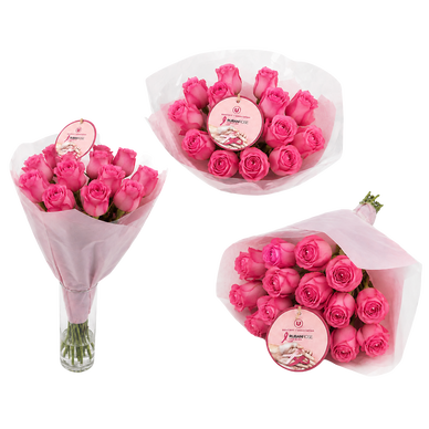 Bouquet 15 roses tons rose hauteur 40cm Kenya