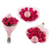 Bouquet 15 roses tons cerise hauteur 40cm Kenya