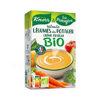 Knorr & La Potagère Velouté de légumes du potager à la crème fraîche bio Soupe liquide en brique familiale, 1L