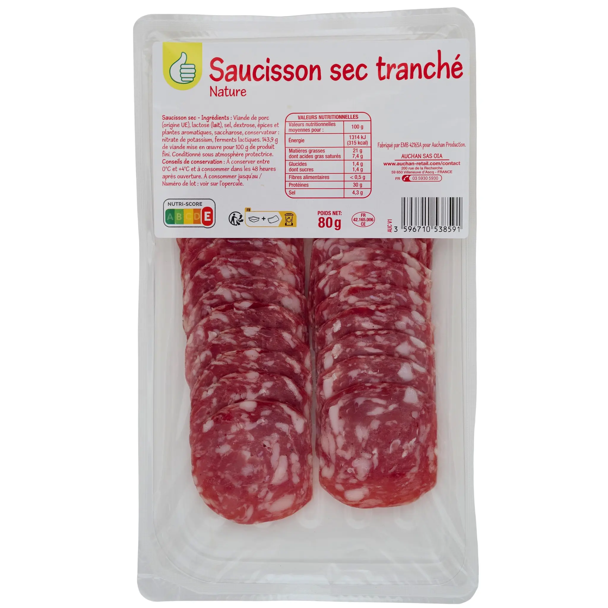 POUCE Saucisson sec tranché nature