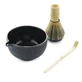 Point virgule Matcha set de 4 pièces en fonte avec bol, support, fouet et cuillère, 4 pièces